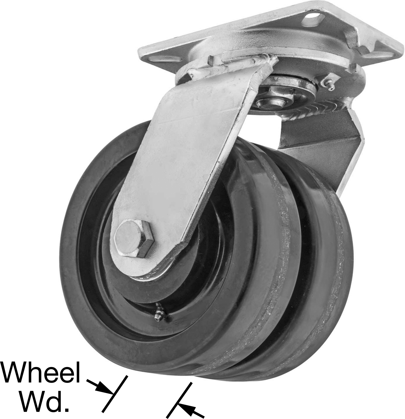 7-1/4" x 5-1/4" Plakalı Stronghart Tekerlek, Ekstra Yüksek Kapasiteli, 8" Çapında Fenolik Tekerlekli Döner — 8", 3,500 lb., Döner