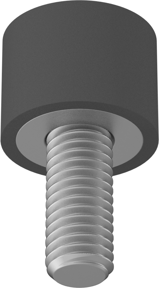 Poliüretan Kauçuk Dişli Tampon, Çelik Çekirdekli, 18 mm Uzunlukta M8 x 1.25 mm Saplama, Durometre 40A — M8, 16 mm, 19 mm