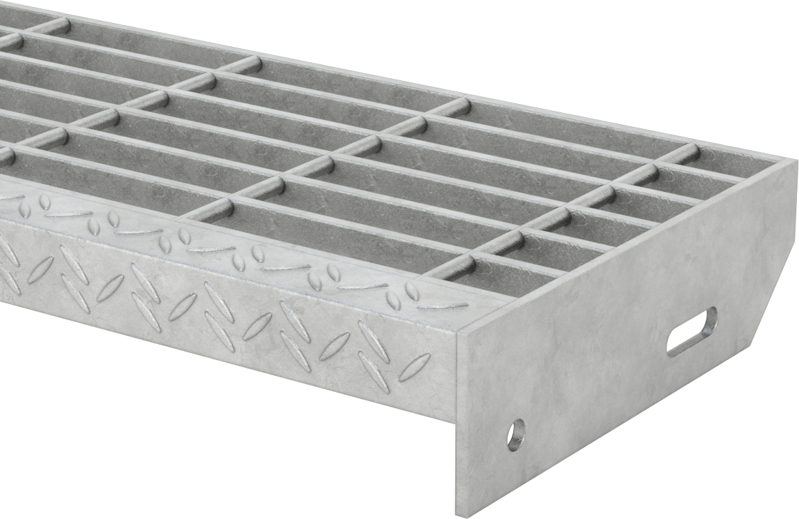 Çubuk Izgaralı Merdiven Basamağı, Pürüzsüz, Galvanizli Çelik, 24" Genişlik x 8-9/16" Derinlik
