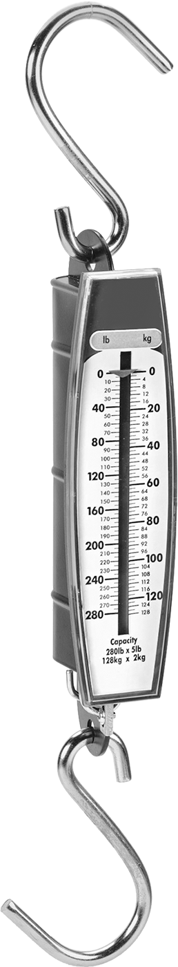 Kadranlı Ekranlı Asma Terazi, Alüminyum Muhafaza, 280 lbs./120 Kilogram Kapasite — Kilograms, Pounds, Ölçek, Asma