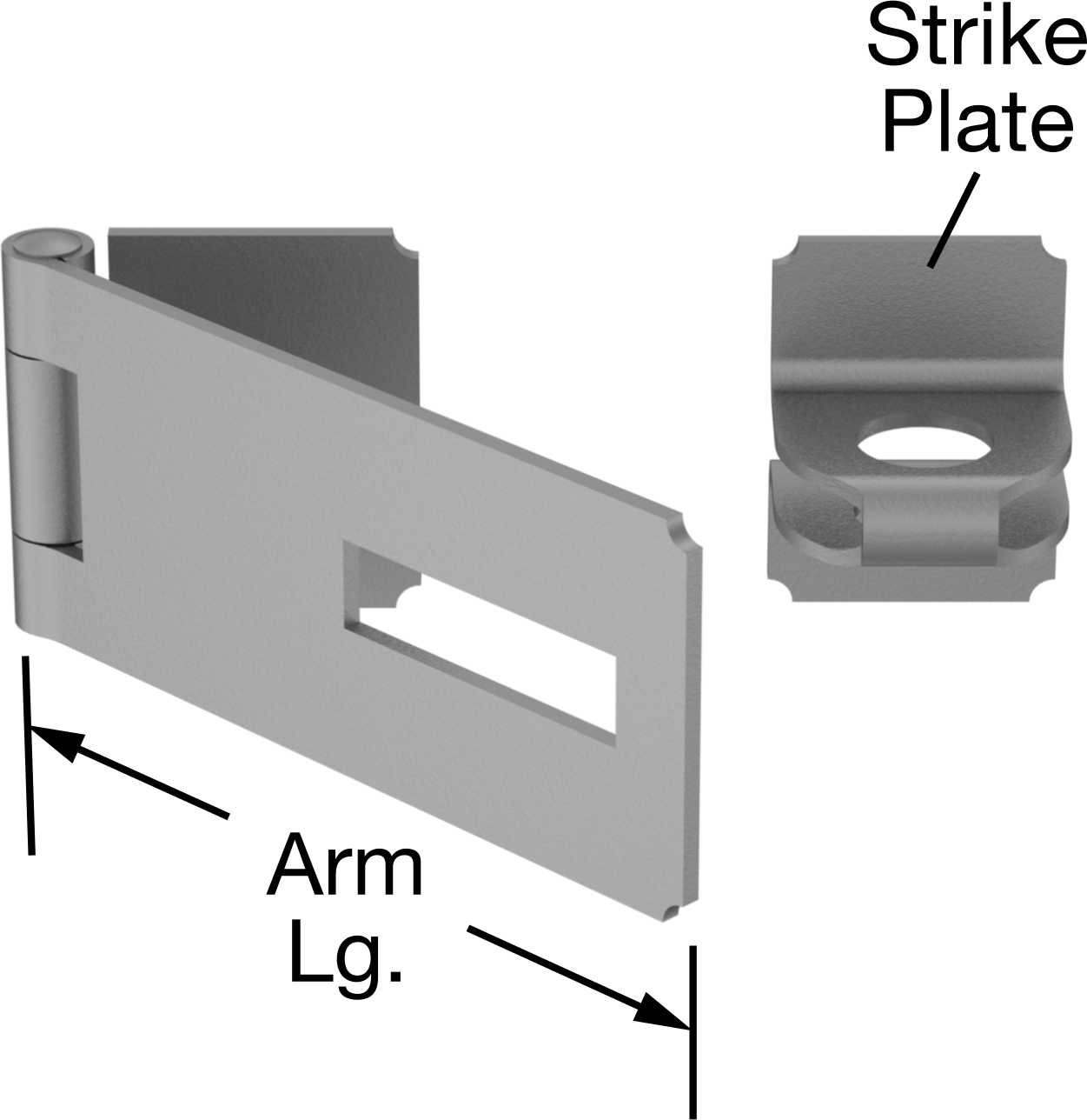 Çelik Asma Kilitli Mandal, 3-3/8" x 1-1/2" x 1/16" Kollu — Kaynaklı, 3 3⁄8", Çelik