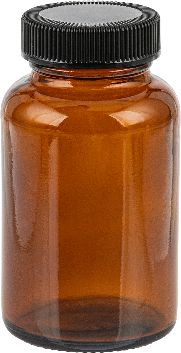 Kehribar Rengi Cam Kavanoz, Kaplamalı Kağıt Contalı, 4 FL oz/120 ml Kapasite, 2-1/8" Çap — Glass, Paper, Phenolic, Plastic, Soda-Lime Gla…