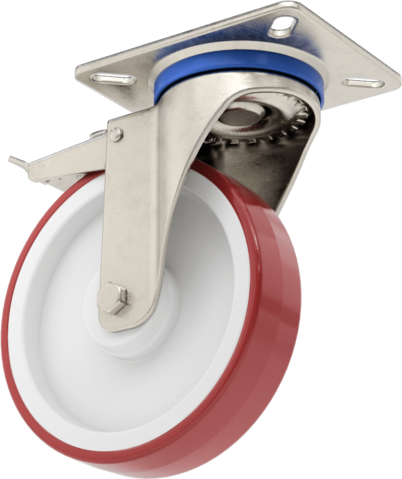 Paslanma ve Aşınmaya Dayanıklı Tekerlek, Tam Kilitli ve 5 inç Çapında Poliüretan Tekerlekli Döner — 304 Stainless Steel, Stainless Steel,…