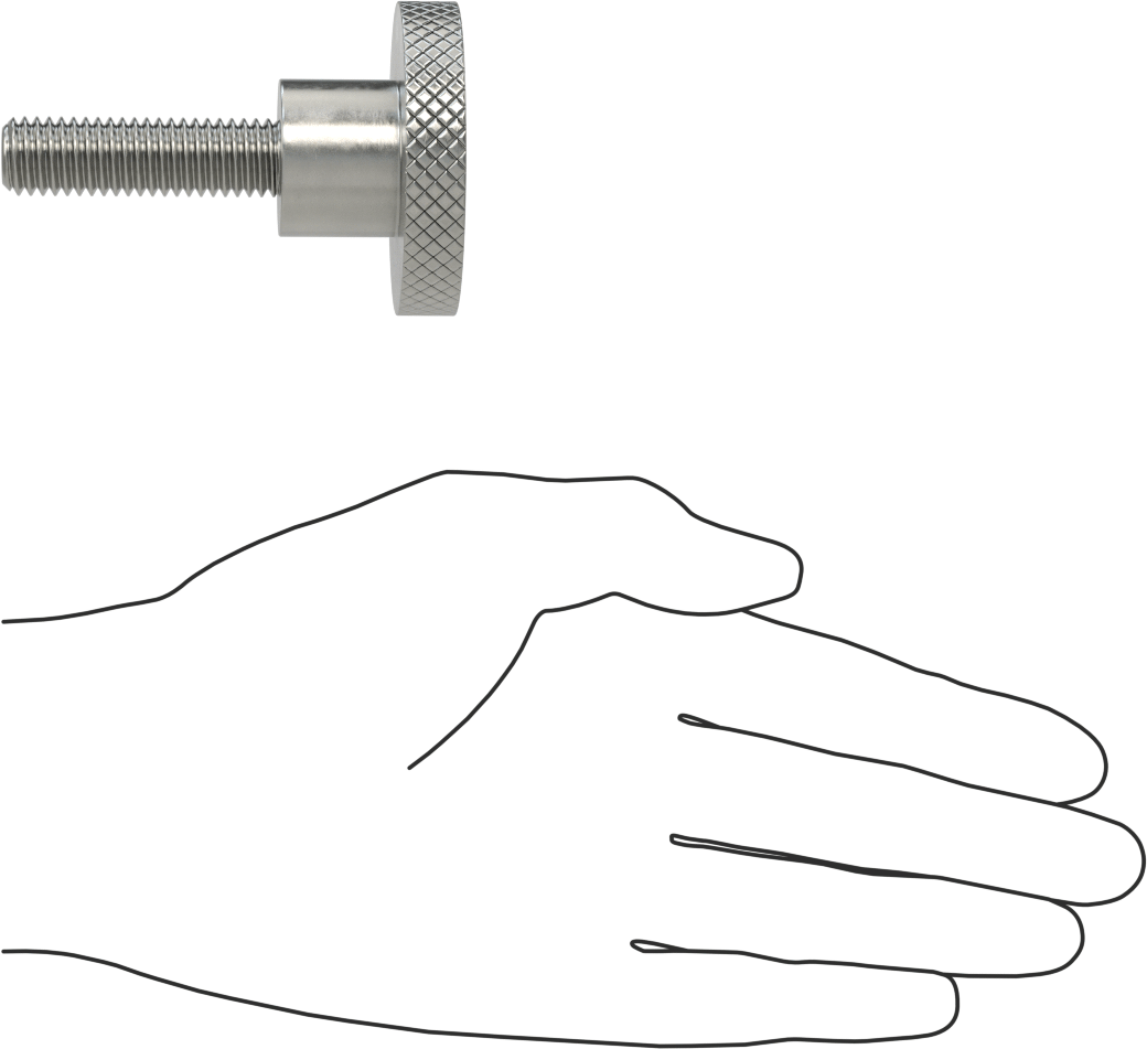 303 Paslanmaz Çelik Tırtıllı Düğme, 1/2"-13 Dişli 1-3/4" Uzunlukta Saplamalı, 2" Baş Çapı