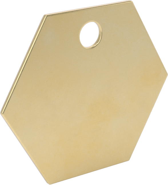 Oyma ve Damgalama Etiketleri, Pirinç Altıgen, 1-1/4" Yükseklik x 1-1/4" Genişlik