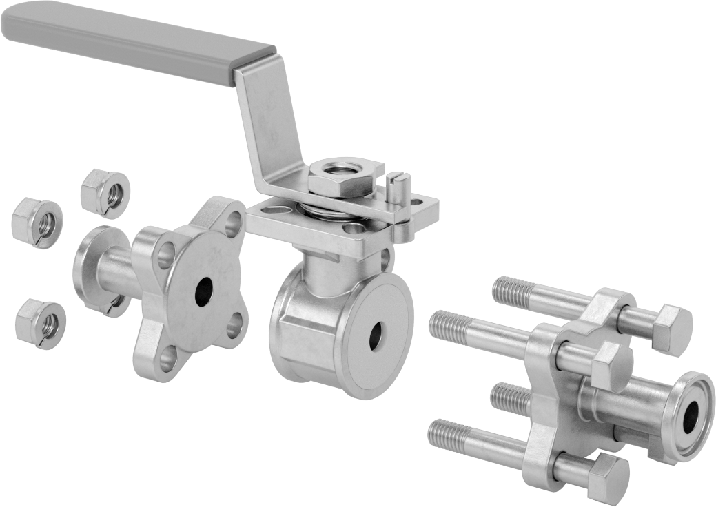 Gıda ve İçecek için Açma/Kapama Vanası, Hijyenik Bağlantı Parçaları, Dolgulu PTFE Conta, 1/2" Boru Dış Çapı için