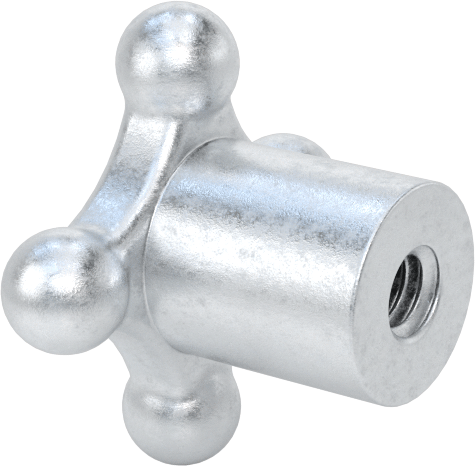 Alüminyum dört kollu topuz, 1/4"-20 Dişli Delikli, 1-1/4" Genişliğinde Başlık