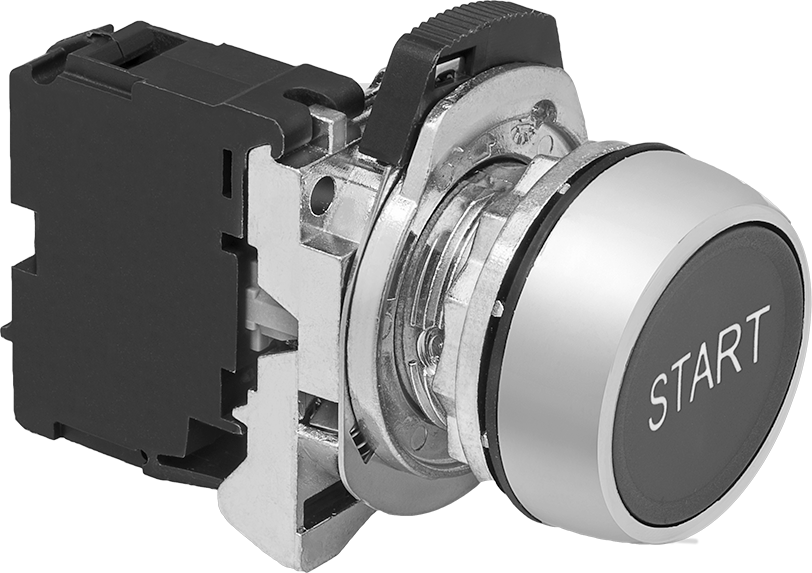 Metal 22 mm Panel Montajlı Basmalı Düğme Anahtarı, Yıkama, Anlık, SPST-NO, Start — Gömme, Anlık, Aydınlatmasız