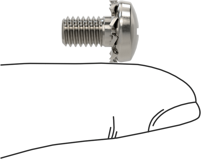 Paslanmaz Çelik Silindir Başlı Vidalar, Dış Dişli Kilit Pullu, M6 x 1 mm Diş, 10 mm Uzunluk