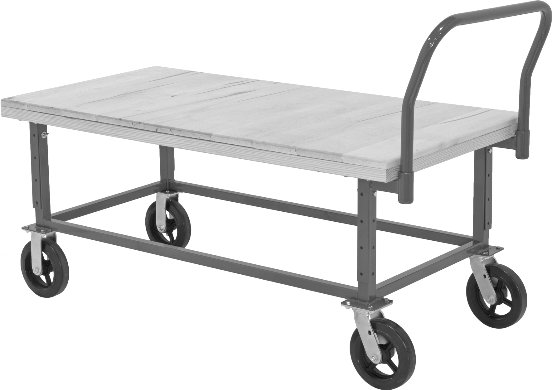 Yükseltilmiş Platform Arabası, Ahşap Platform, 25" ila 34" Ayarlanabilir Yükseklik, 60" Uzunluk x 30" Genişlik — 60", Frenli, 25" ila 34"