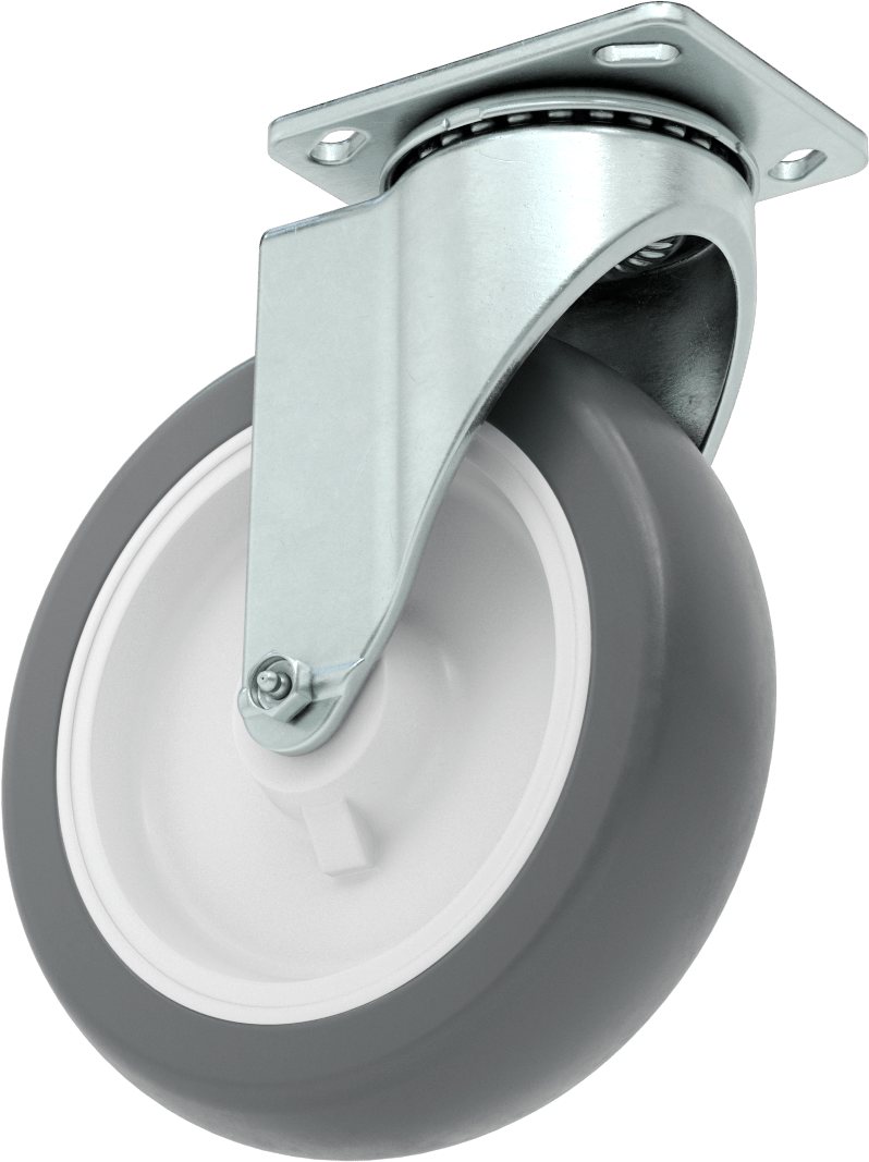 4-5/8" x 3-3/4" Plakalı Kolay Dönen Tekerlek, Yüksek Kapasiteli, 8 inç Çapında Gri Poliüretan Tekerlekli Döner Ayak — 8", Levha, 700 lb.