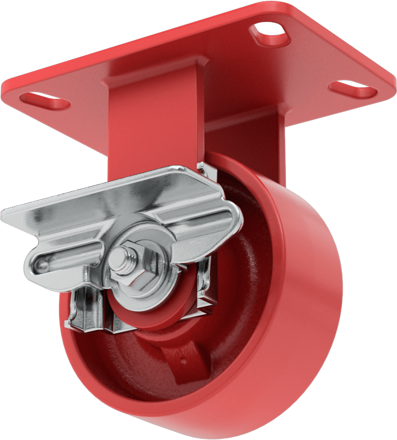 6-1/2" x 4-1/2" Plakalı Yüksek Kapasiteli Kingston Tekerlek, Sağ Taraf Frenli ve 5" Çapında Metal Tekerlekli Sert — 5", Levha, Sert