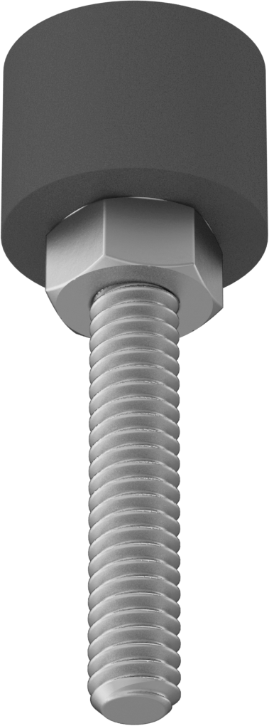 Poliüretan Kauçuk Dişli Tampon, Güçlendirilmiş, Çelik Çekirdek, 1-1/4" Uzunluk 1/4"-20 Saplama, Durometre 40A
