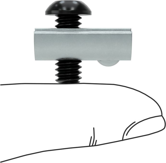 T-Yuvalı Çerçeve Bağlantı Elemanları, Kendinden Hizalamalı Somun ve Vida, 5/8" Diş Uzunluğu, 1.5 inç ve 40 mm Ray