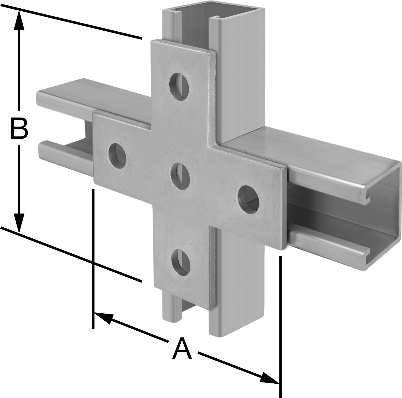 Strut Kanalı Braketi, Çapraz, Galvanizli Çelik, 5-3/8" Uzunluk