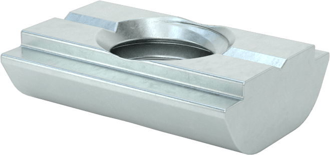 Takılabilir T-Yivli Çerçeve Bağlantı Elemanları, 5/16"-18 1.5" için Kendinden Hizalamalı Somun, 30 ve 40 mm Ray — 5⁄16"-18, Çinko Kaplı Ç…