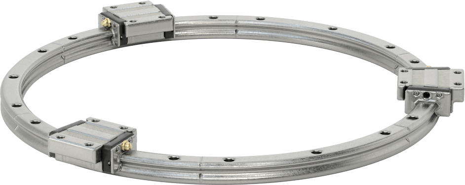 Eğriler için Bilyalı Rulmanlı Taşıyıcı ve Kılavuz Ray, 150 mm Ray Bükülme Yarıçapına Sahip Yuvarlak Ray, 940 mm Uzunluk — 15 mm, 47 mm, 5…