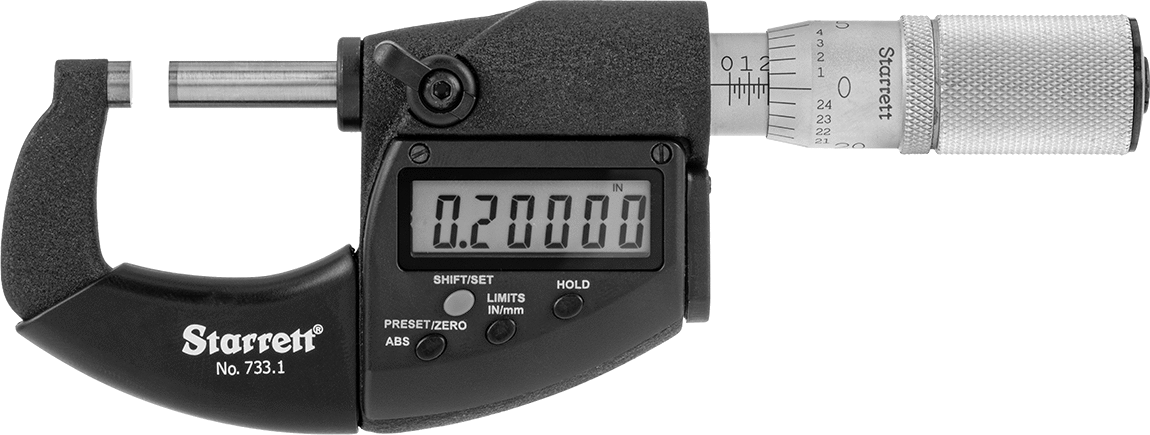 Elektronik Dış Mikrometre, Soğutucuya Dayanıklı, Starrett Model Numarası 733.1xfl-1 — Dijital, Starrett, Düz