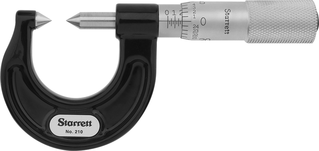 Vida Dişleri için Dış Mikrometre, Starrett Model Numarası 210Ap, 0" ila 7/8" Aralığı — Ölçek, Starrett, Kasa