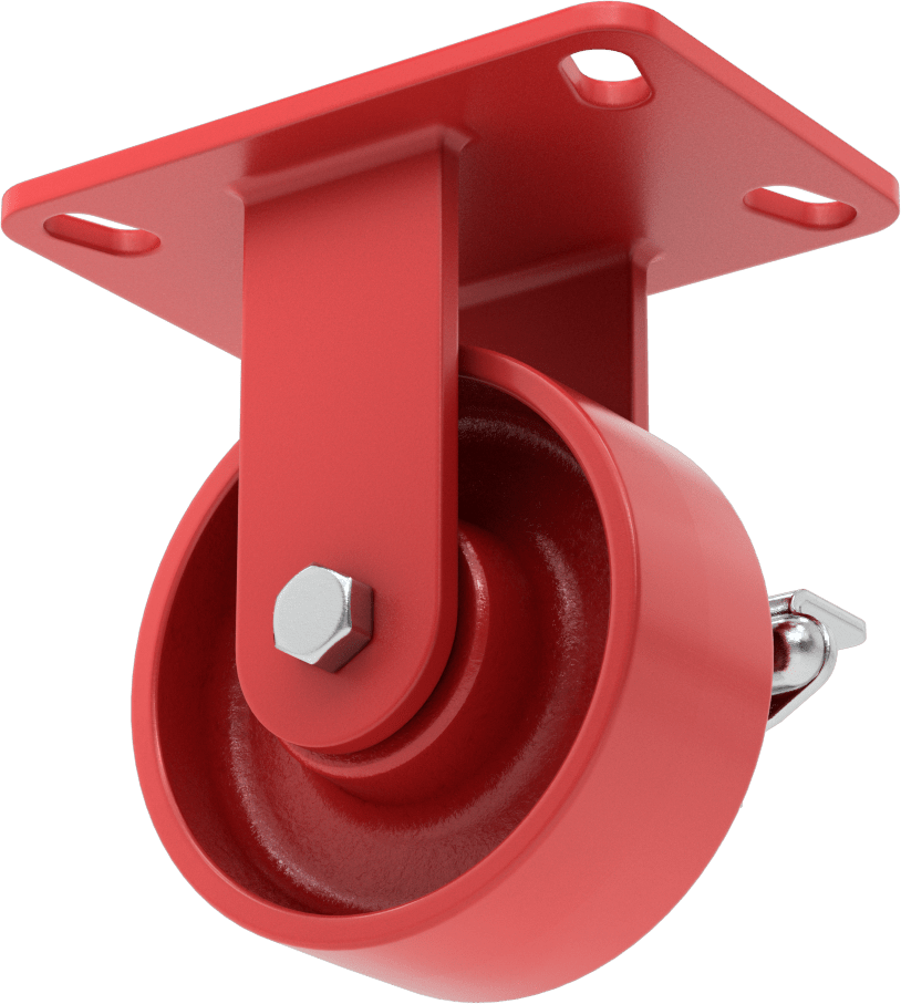 6-1/2" x 4-1/2" Plakalı Yüksek Kapasiteli Kingston Tekerlek, Sağ Taraf Frenli ve 5" Çapında Metal Tekerlekli Sert