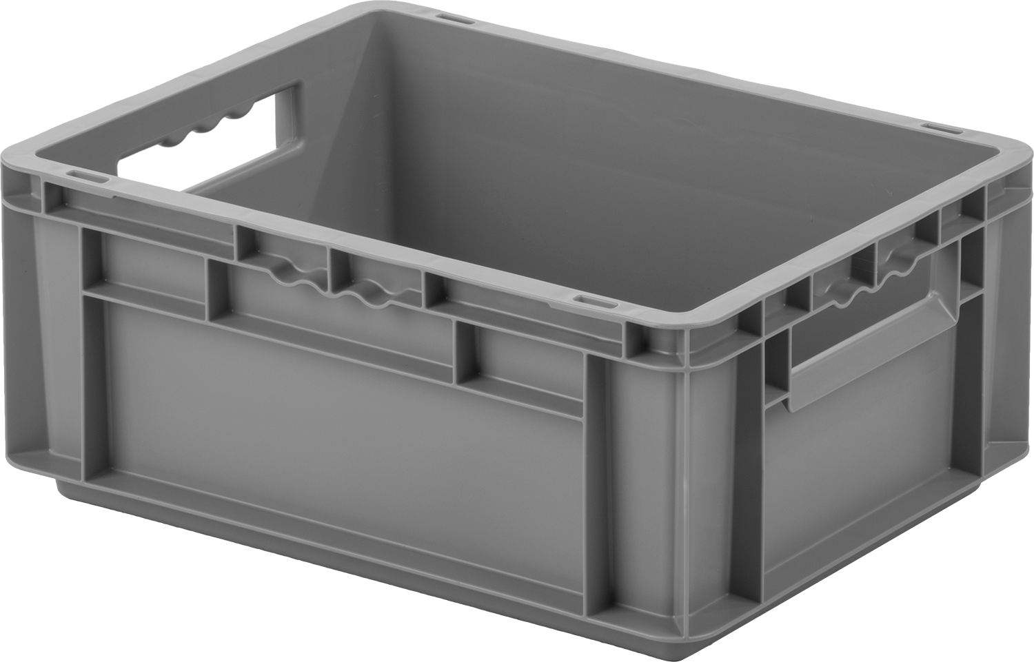 İstiflenebilir Polipropilen Taşıma Kutusu, 16" x 12" x 6-3/4", Gri — 16", 6 3⁄4", 12"