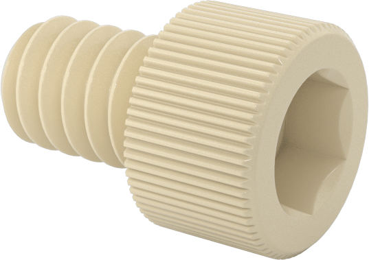 Cam Dolgulu Naylon Alyan Başlı Vidalar, 2-56 Diş Boyutu, 1/8" Uzunluk, Krem