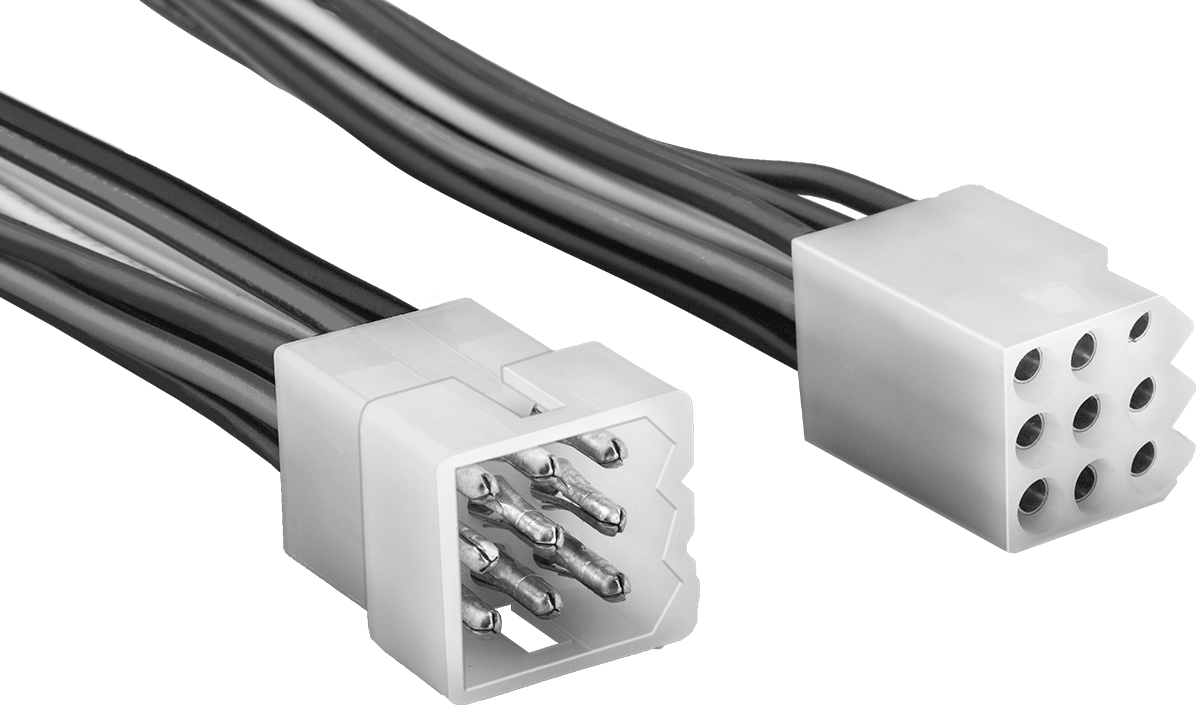 Kompakt Geçmeli Kontrol/Güç Konektör Seti, 6" Kablo Uçlu Fiş x Soket, Molex Standart .093", 9 Kutup — 9, Molex, Molex Standard 0.093", 18