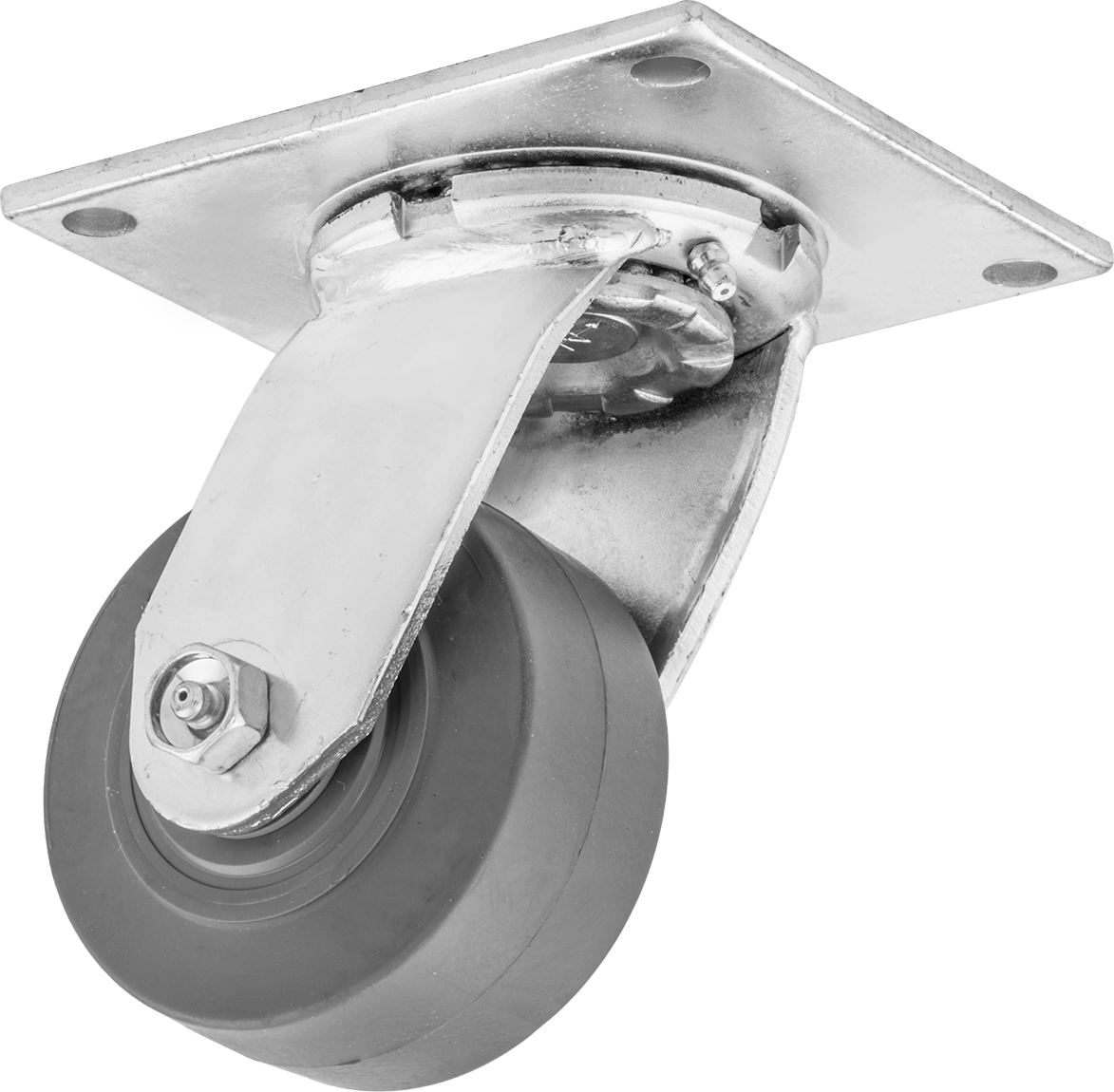 5-1/2" x 5" Montaj Plakalı Tekerlek, Samson, 4" Çapında Gri Kauçuk Tekerlekli Döner Tekerlek — 4", Levha, Döner