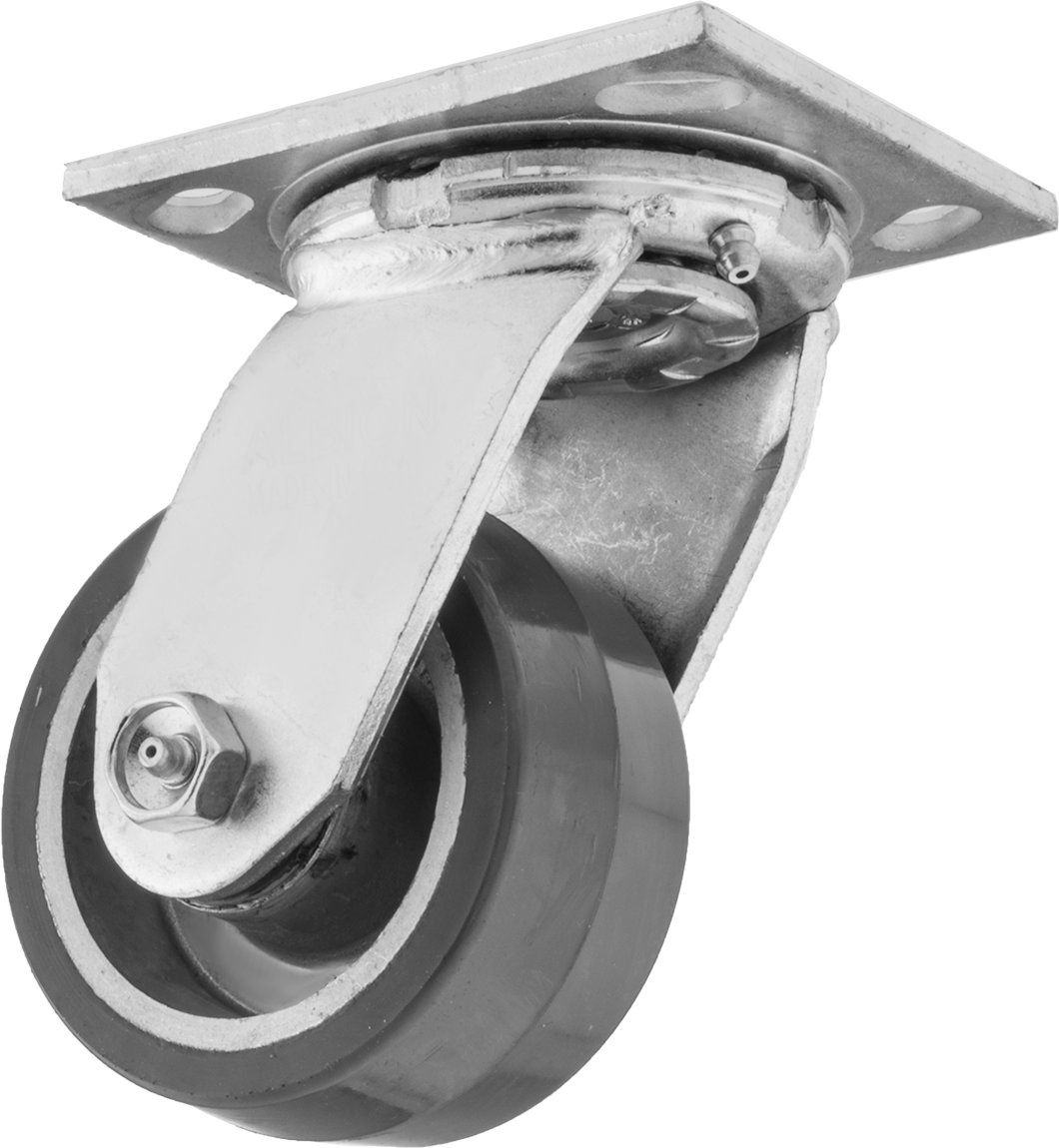 4-1/2" x 4" Plakalı Yüksek Kapasiteli Spartan Tekerlek, 4" Çaplı Açık Rulmanlı Poliüretan Tekerlekli Döner Tekerlek — 4", Levha, 700 lb.