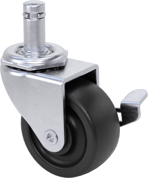 Tutuş Halkalı Sürtünmeli Tutuşlu Saplı Tekerlek, Frenli ve 2" Çapında x 7/8" Genişliğinde 80D Kauçuk Tekerlekli Döner Tekerlek