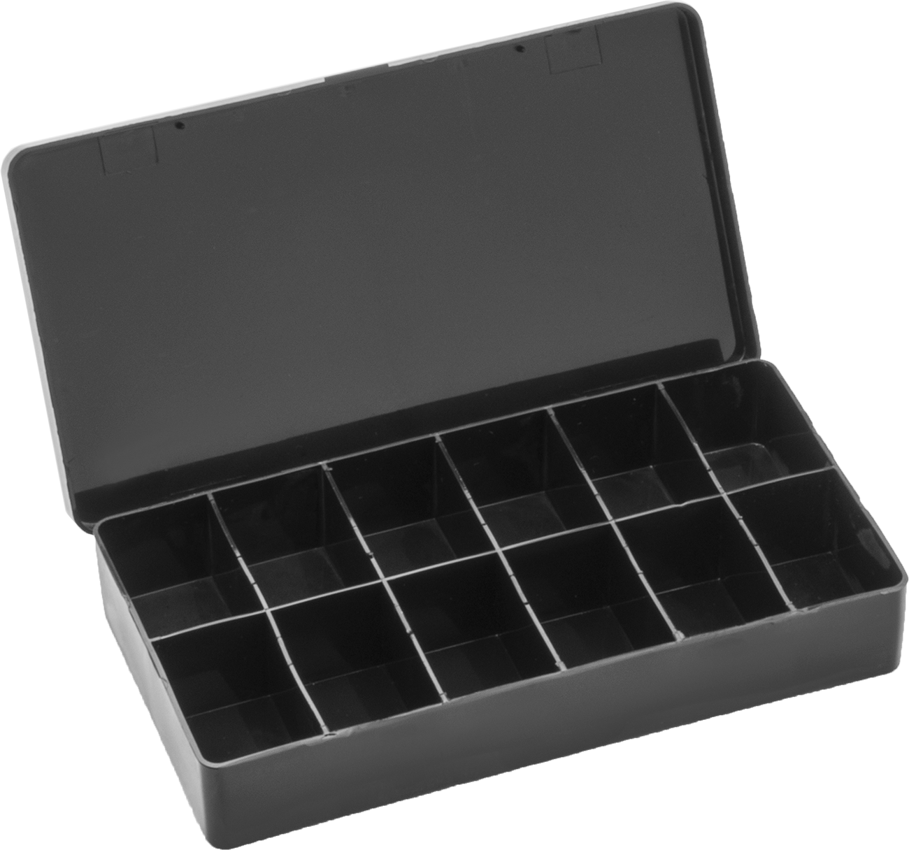 Statik Kontrol Kutusu, 12 Bölmeli, İletken, 8" x 4-1/8" x 1-1/4" — 8", 12, Siyah