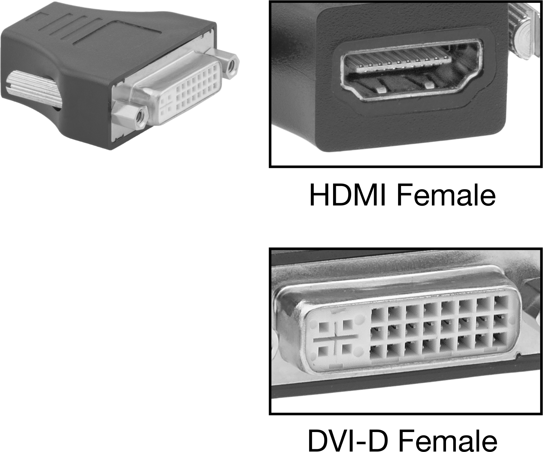 Video Adaptörü, DVI-D Dişi x Standart HDMI Dişi — Adaptör, Ses, Veri, Video, Siyah