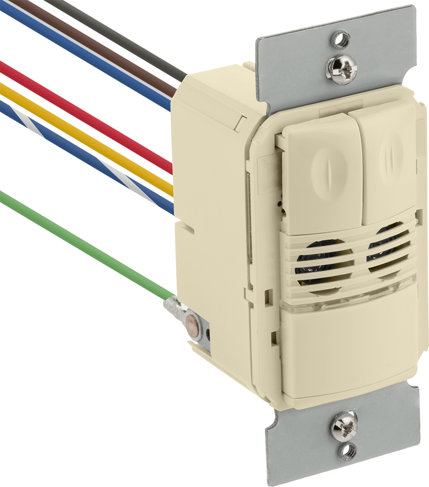 Duvara Monte Hareket Algılayıcı Işık Kontrolü, Kızılötesi/Ultrasonik Sensör ve 2 Açma/Kapama Anahtarı, Fildişi — 120V AC, 240V AC, 277V A…