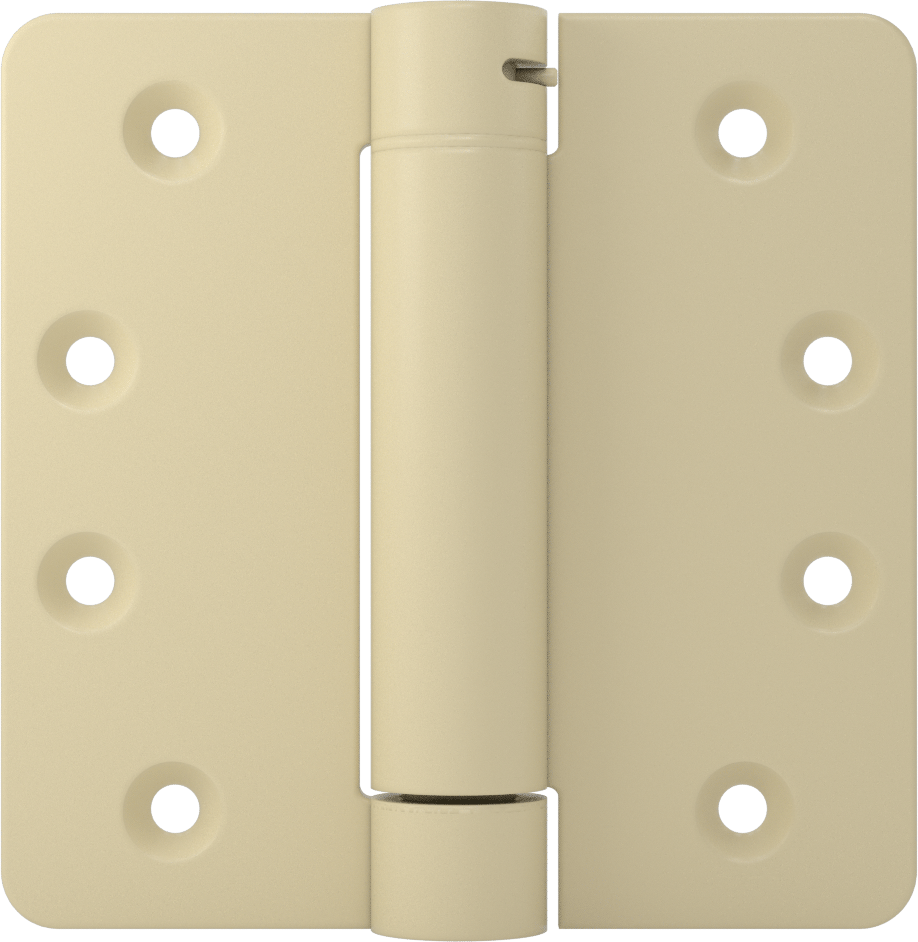 Gömme Montajlı Giriş Kapısı Yaylı Menteşe, Yuvarlak Köşe, Astarlı Çelik, 1.75" Kalınlık için, 4" x 2" Kanatlar — 4", Delikli, Yuvarlak