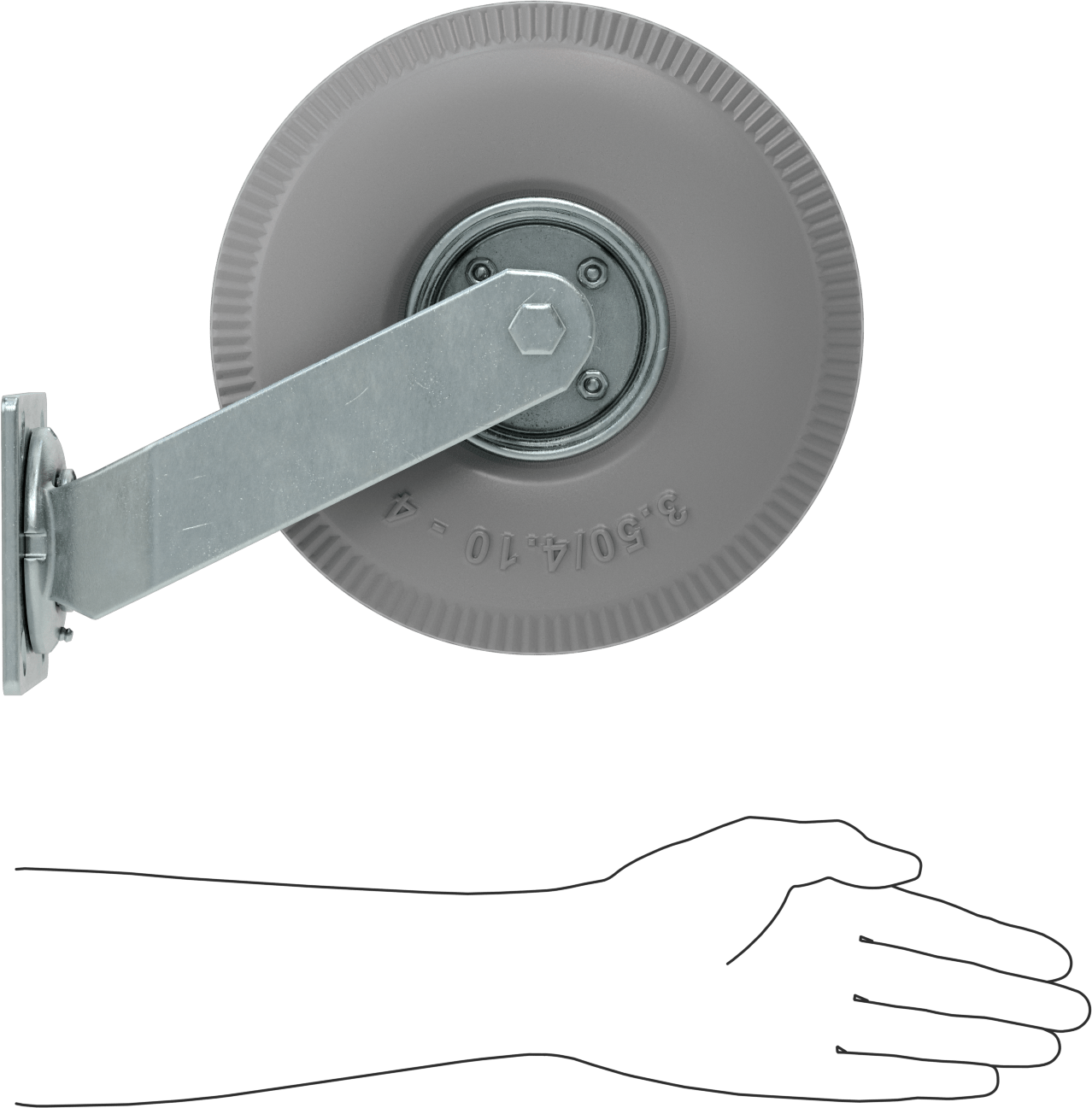 4-1/2" x 4" Plakalı Tekerlek, Döner, 10" Çapında Gri Kauçuk Pnömatik Tekerlekli
