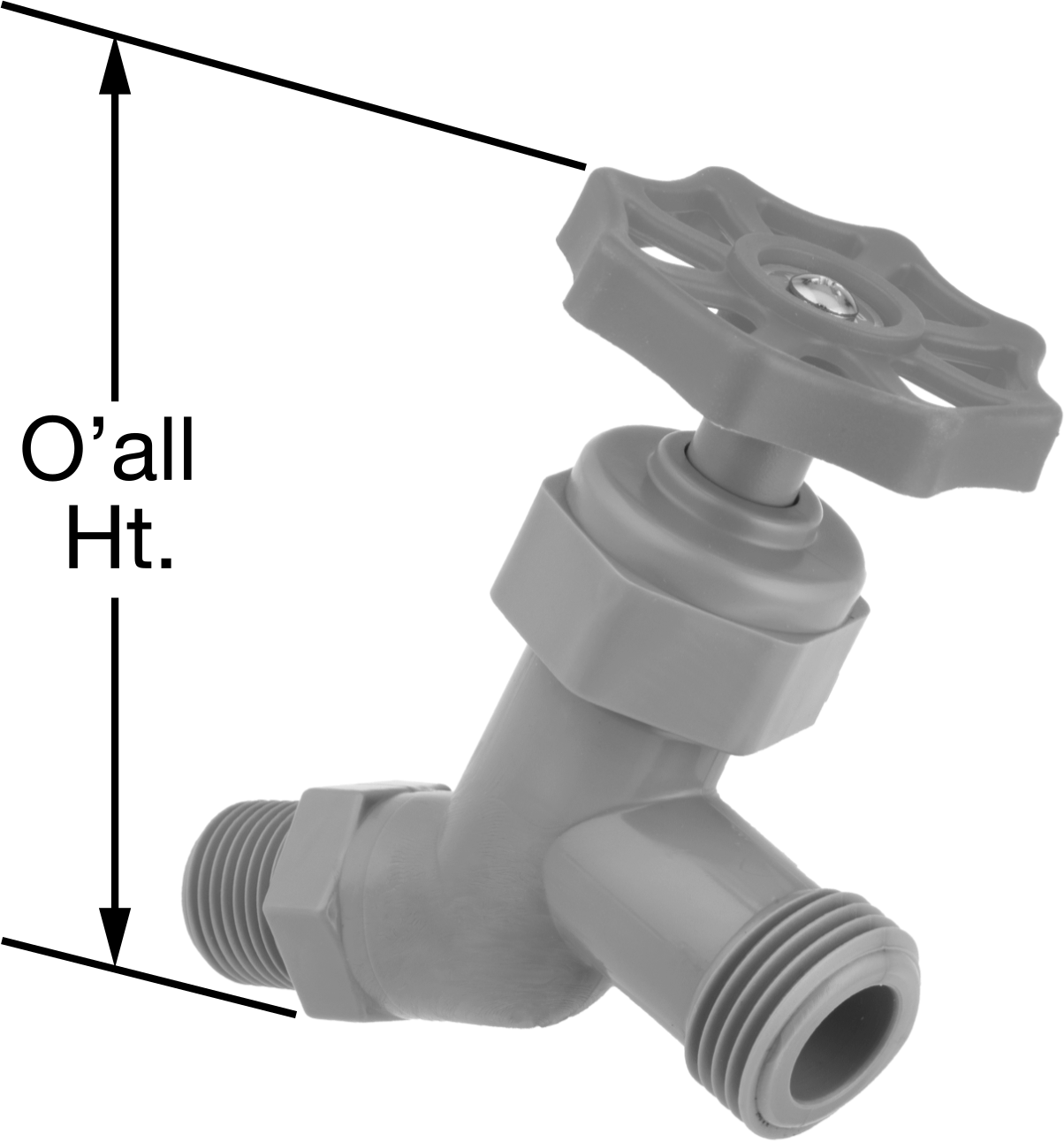 Asetal Gövde Akış Ayar Valfi, 1/2 NPT Erkek x 3/4 GHT Erkek ile Düz — Acetal, Plastic, Tekerlek, Düz