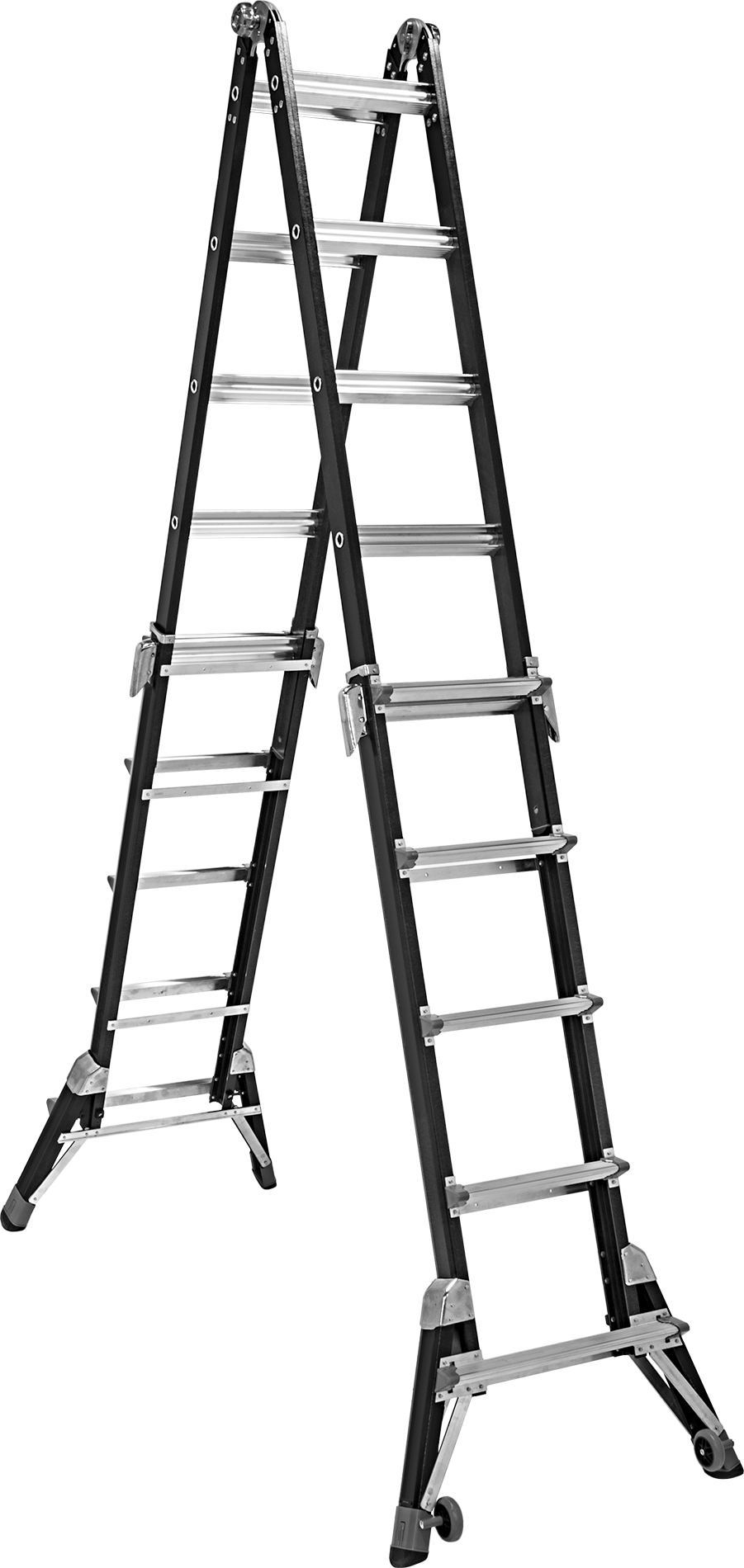 Teleskopik Çok Fonksiyonlu Merdiven, Fiberglas, Tip 1A, 29" Toplam Genişlik, 18 Basamak — 5 ft. to 9 ft., 11 ft. to 19 ft., Kademeli, Düz…