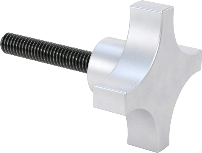 Alüminyum dört kollu topuz, 5/16"-18 Dişli 1-3/4" Uzunlukta Saplama, 1/2" Baş Yüksekliği