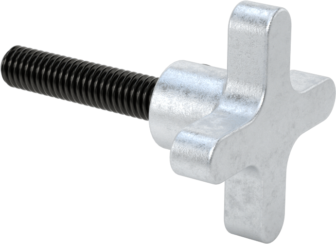 Alüminyum dört kollu topuz, 3/8"-16 Dişli 1-3/4" Uzunlukta Saplamalı, 2" Genişlikte Başlık
