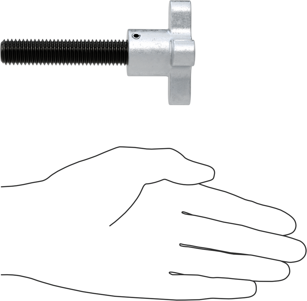 Alüminyum dört kollu topuz, 5/8"-11 Dişli 3" Uzunlukta Saplamalı, 2-1/2" Genişliğinde Başlık