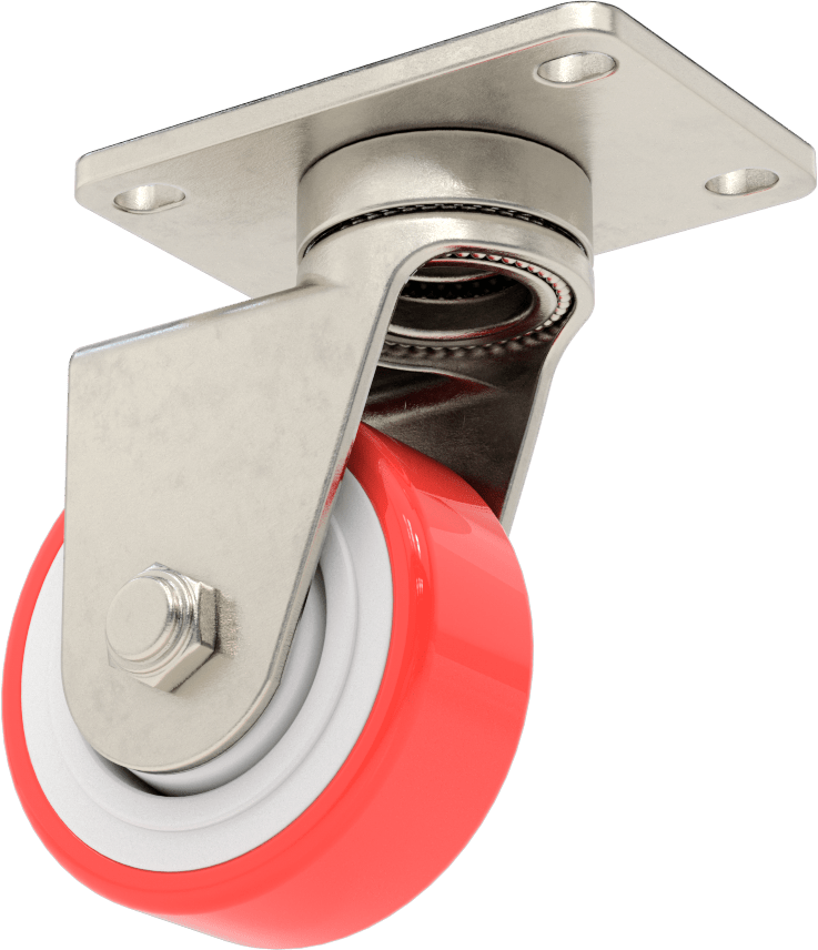 Paslanma ve Aşınmaya Dayanıklı Tekerlek, 3 inç Çapında Poliüretan Tekerlekli Döner Ayak — 304 Stainless Steel, Stainless Steel, 3", Levha