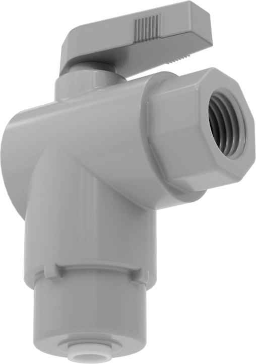 Kimyasallar için Açma/Kapama Vanası, PVC, 90 Derece Adaptör, 1/4" Bağlantı x 1/4 NPT Dişi
