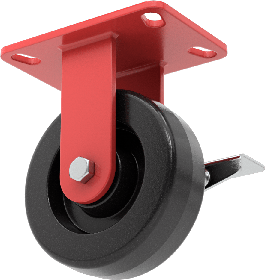 6-1/2" x 4-1/2" Plakalı Yüksek Kapasiteli Kingston Tekerlek, Sağ Taraf Frenli ve 6 inç Çapında Fenolik Tekerlekli Sabit Model