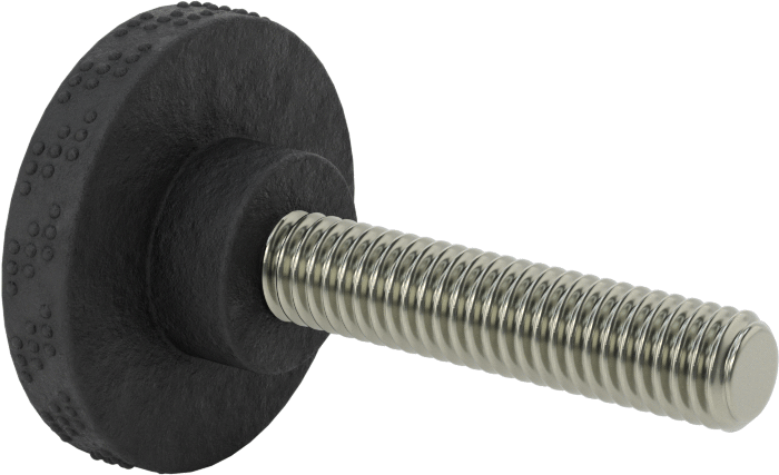 Rahat Tutuşlu Plastik Tırtıllı Düğme, 3/8"-16 Dişli 1-3/4" Uzunlukta Saplamalı, 1-9/16" Baş Çapı