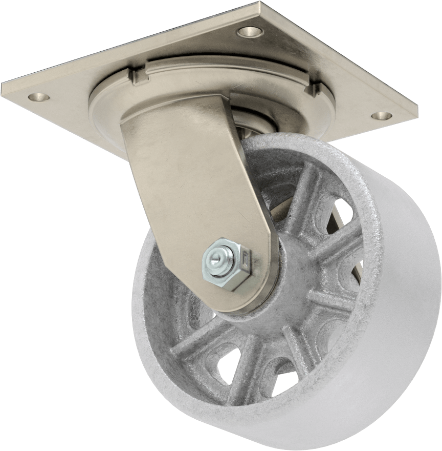 5-1/2" x 5" Plakalı Yüksek Kapasiteli Spartan Tekerlek, Açık Rulmanlı ve 5" Çapında Demir Tekerlekli Döner Ayak