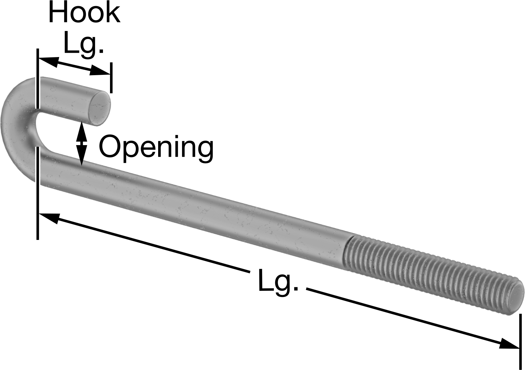 Beton için Çelik J-Kanca Ankraj, 3/8" Çap, 8" Uzunluk