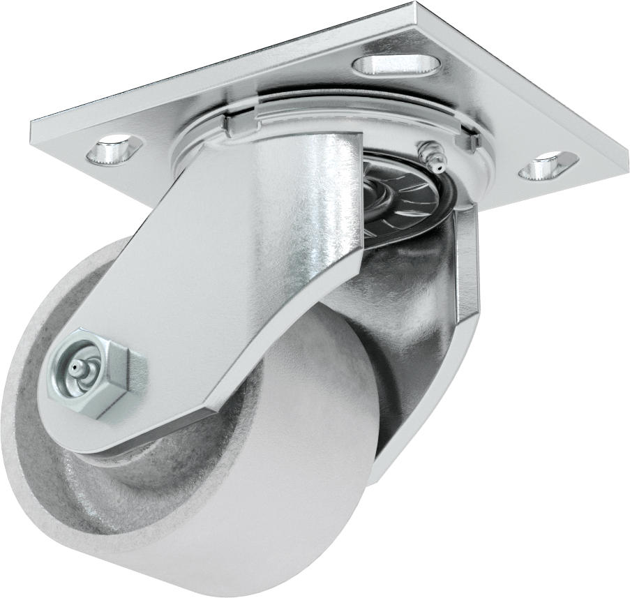 4-1/2" x 4" Plakalı Yüksek Kapasiteli Spartan Tekerlek, 3-1/4" Çapında Açık Rulmanlı Metal Tekerlekli Döner — 3 1⁄4", Demir, Levha