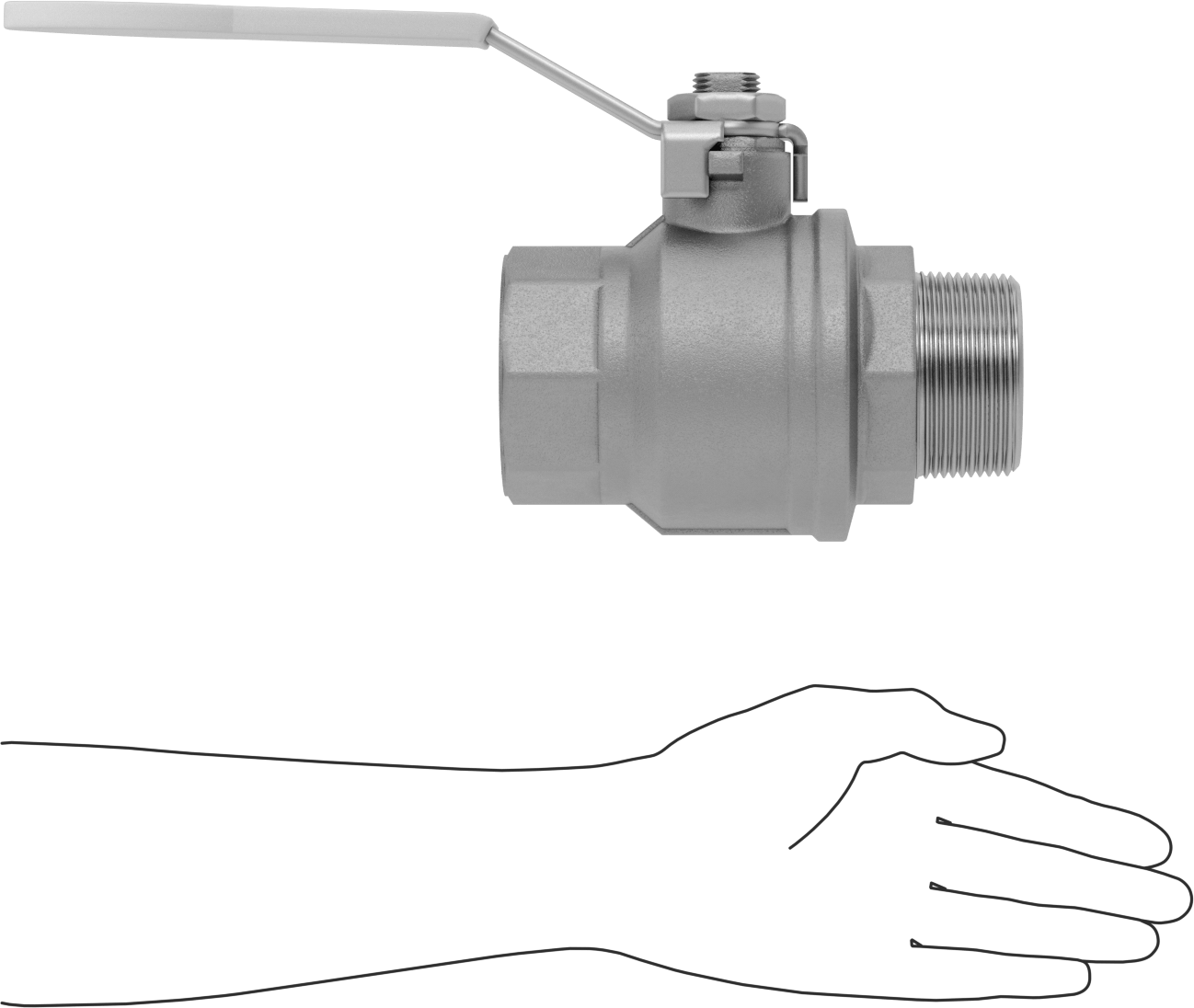 Dişli Açma/Kapama Vanası, Kolu Olan Pirinç, 2-1/2 NPT Dişi x 2-1/2 NPT Erkek
