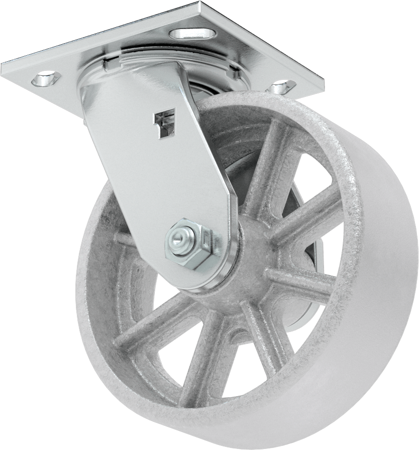4-1/2" x 4" Plakalı Yüksek Kapasiteli Spartan Tekerlek, 6 inç Çapında Açık Rulmanlı Metal Tekerlekli Döner Ayak