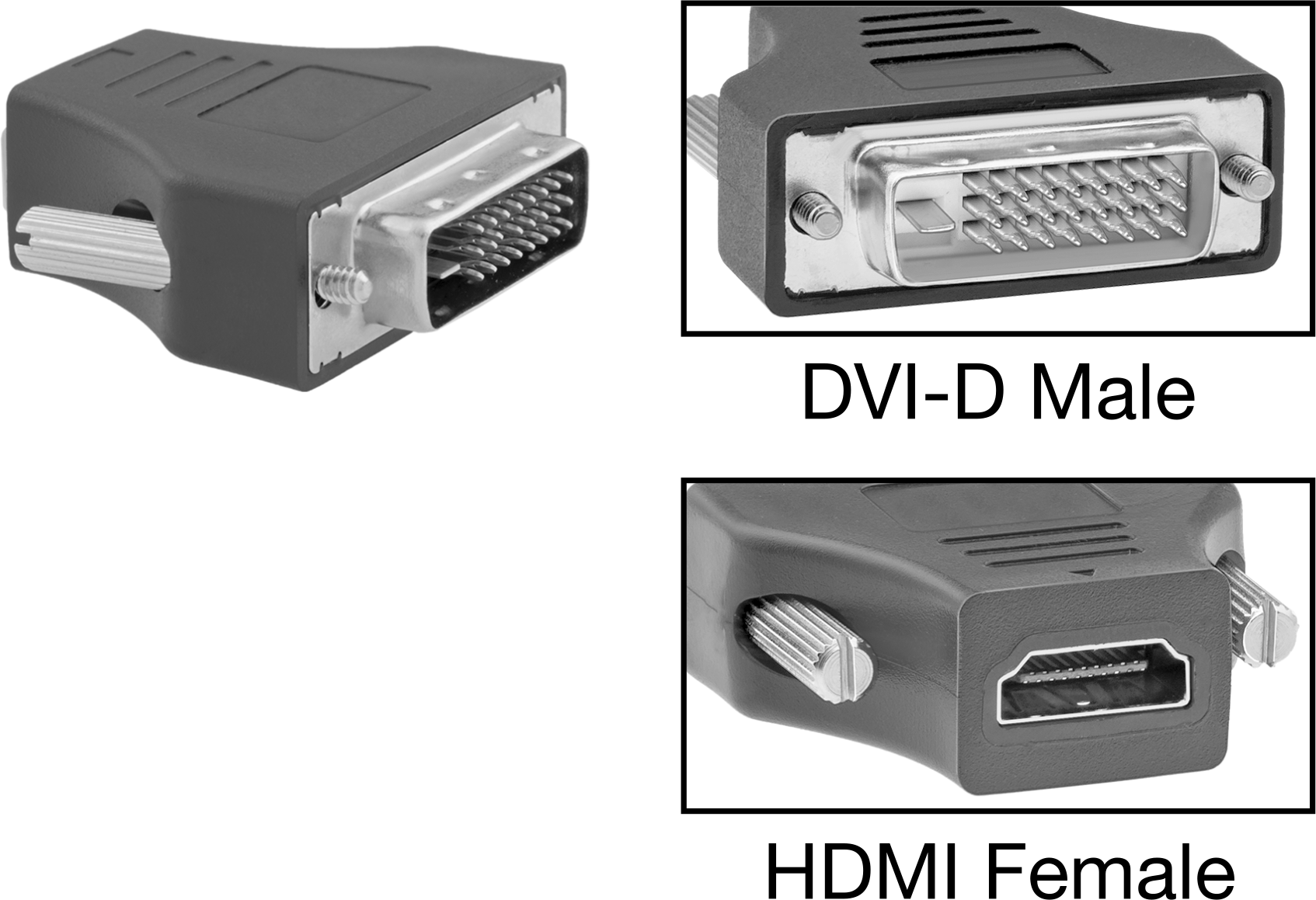 Video Adaptörü, Standart HDMI Dişi x DVI-D Erkek — Adaptör, Ses, Veri, Video, Siyah